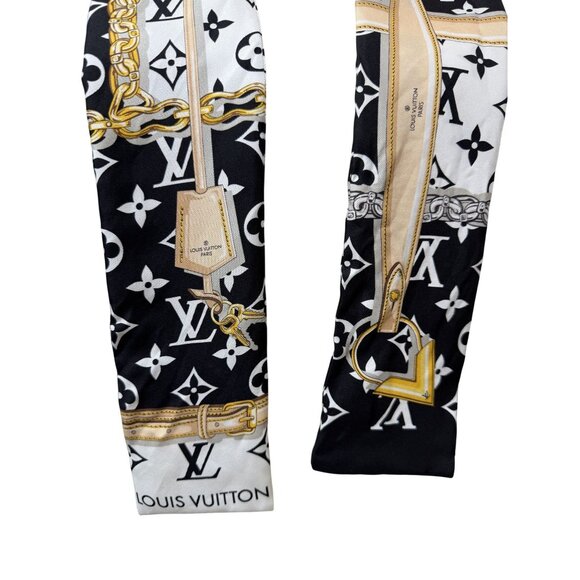 Louis Vuitton Monogram Chain Print Silk Bandeau Scarf Black/White - Picture 4 of 6